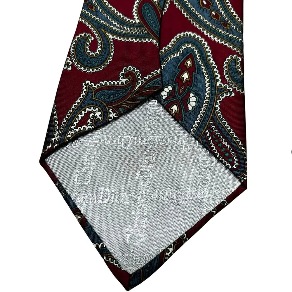 Christian Dior Monsieur neck tie designer classic all silk red blue gray paisley